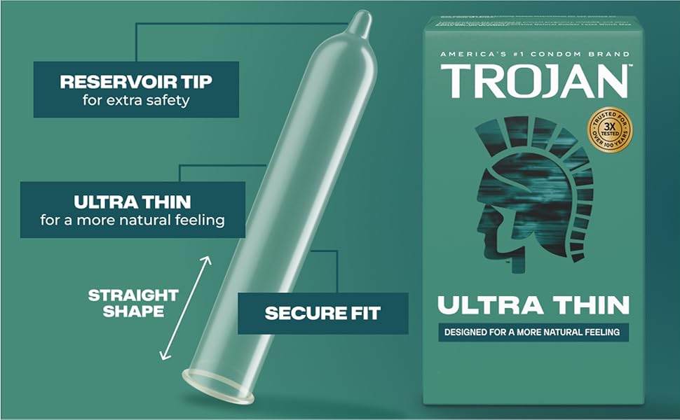 Trojan Ultra Thin Latex Lubricated Condoms 36 count package designed for enhanced sensitivity, comfort, and reliable protection.