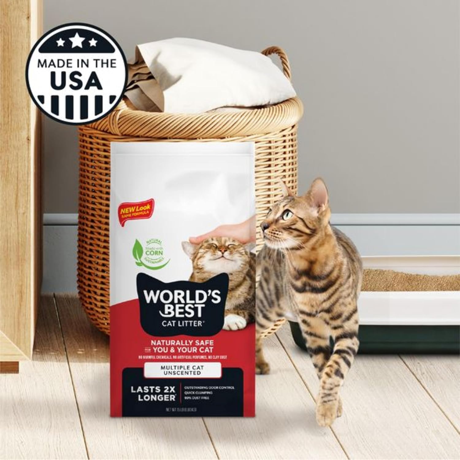 WORLD'S BEST CAT LITTER Multiple Cat Unscented 15 lb Natural Flushable Cat Litter with Quick Clumping and Long-Lasting Odor Control