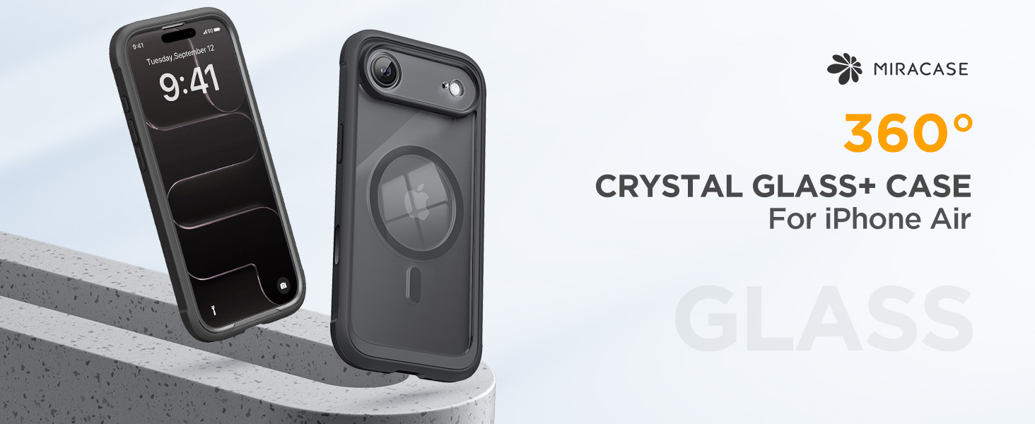 Miracase Magnetic iPhone Air case in black with built-in tempered glass screen protector, MagSafe compatibility, and full-body protection.