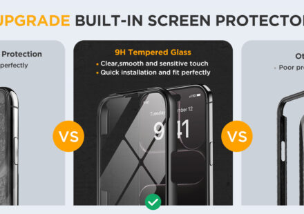 Miracase Magnetic iPhone Air case in black with built-in tempered glass screen protector, MagSafe compatibility, and full-body protection.