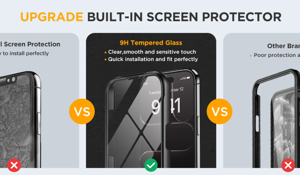 Miracase Magnetic iPhone Air case in black with built-in tempered glass screen protector, MagSafe compatibility, and full-body protection.