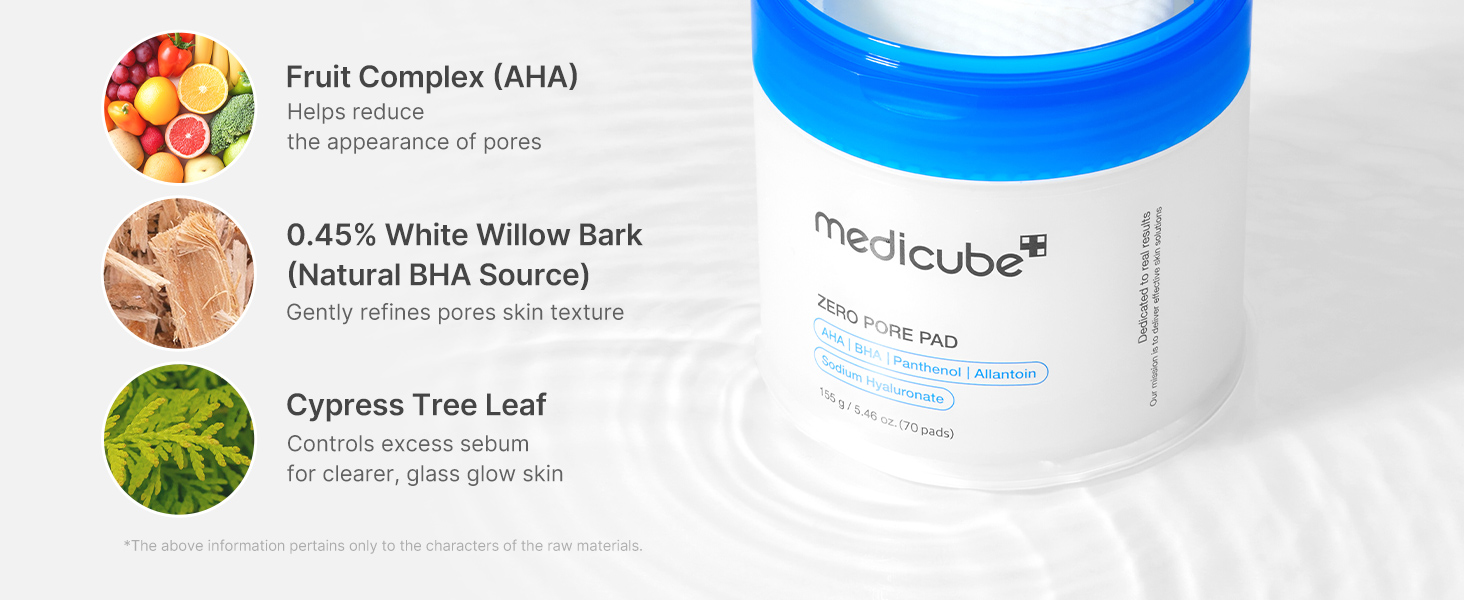 medicube Zero Pore Pad 2.0 dual-textured toner pads with AHA lactic acid and BHA salicylic acid for exfoliation and pore care