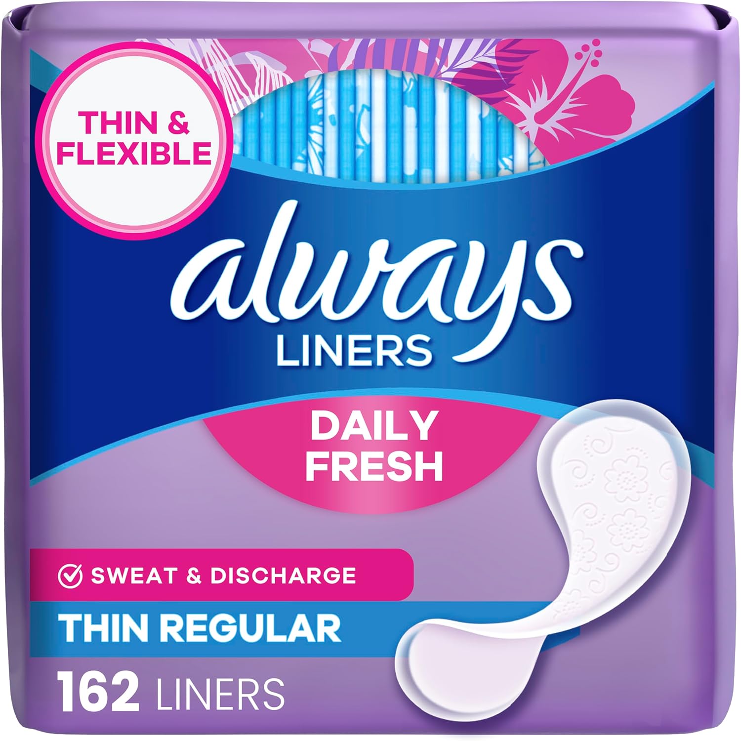 Always Thin No Feel Protection Daily Panty Liners for Women regular unscented 162 count