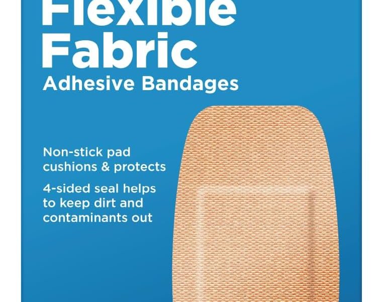 Amazon Basic Care Flexible Fabric Adhesive Bandages XL 2 x 4 inch with non-stick pad for cuts and scrapes 10 count