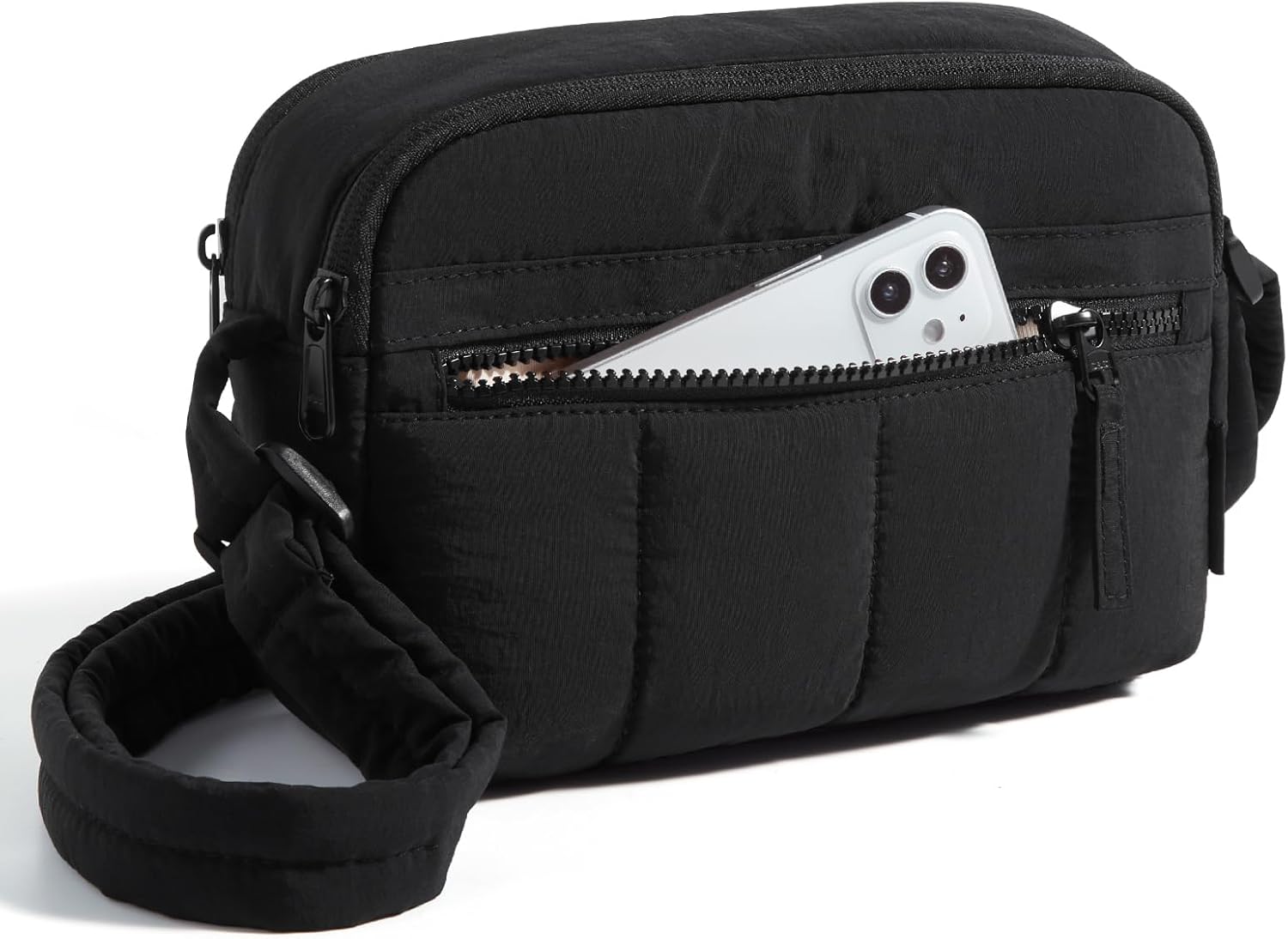 BAGSMART mini black puffy cross body purse for women with RFID blocking wallet slots for travel and everyday use