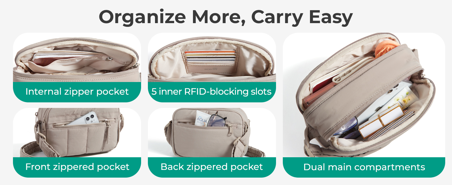 BAGSMART mini black puffy cross body purse for women with RFID blocking wallet slots for travel and everyday use