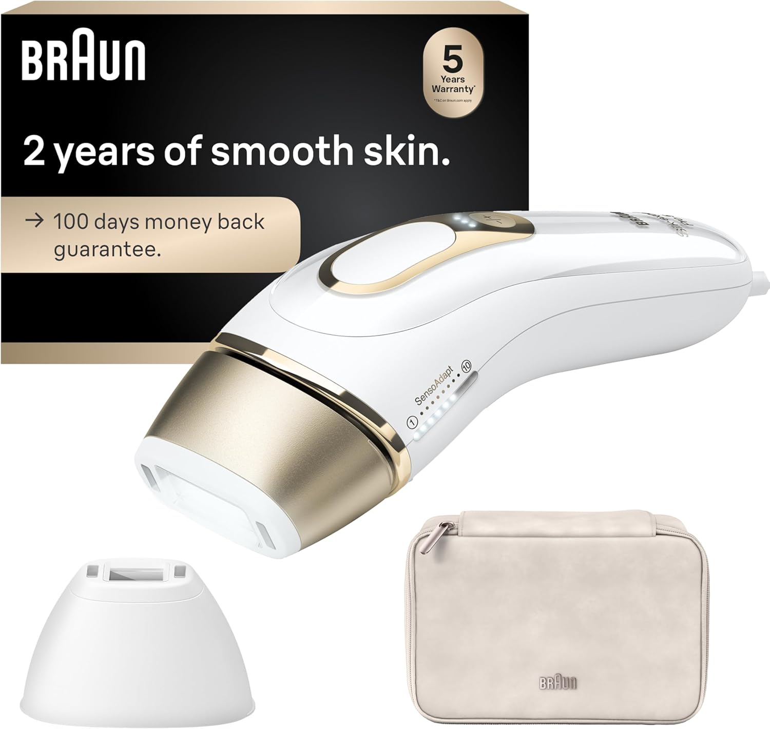 Braun Silk Expert Pro 5 IPL hair removal device with two precision heads for at-home hair reduction for women and men