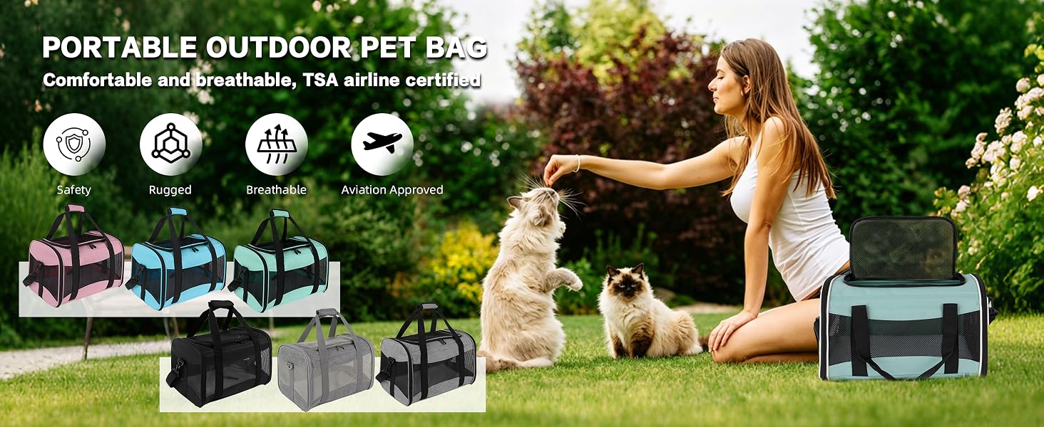 TSA airline approved soft-sided pet carrier for large cats and small dogs with breathable mesh collapsible travel bag 17 x 11 x 11 inches