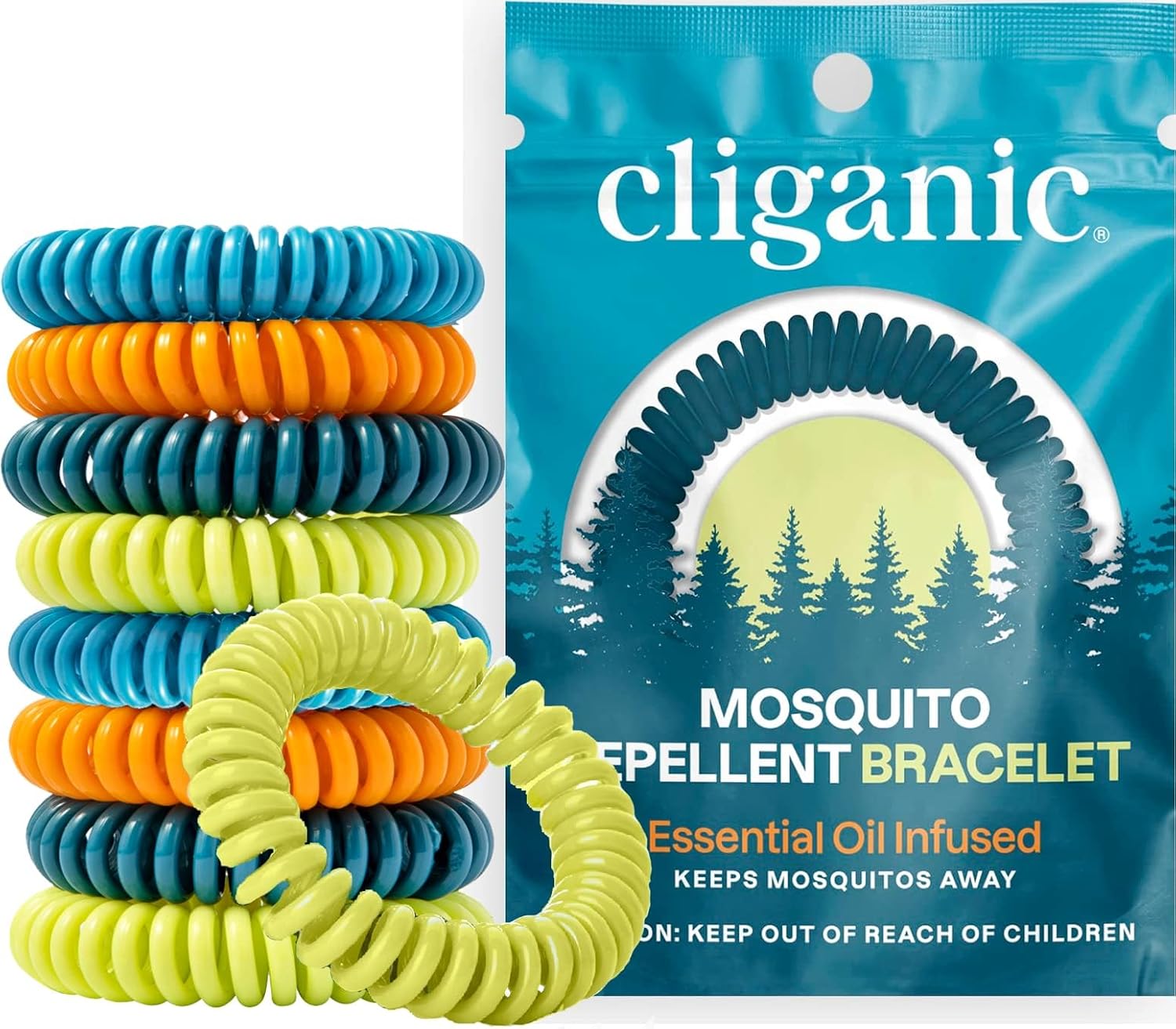 Cliganic 10 pack natural DEET-free mosquito repellent bracelets individually wrapped for adults and kids