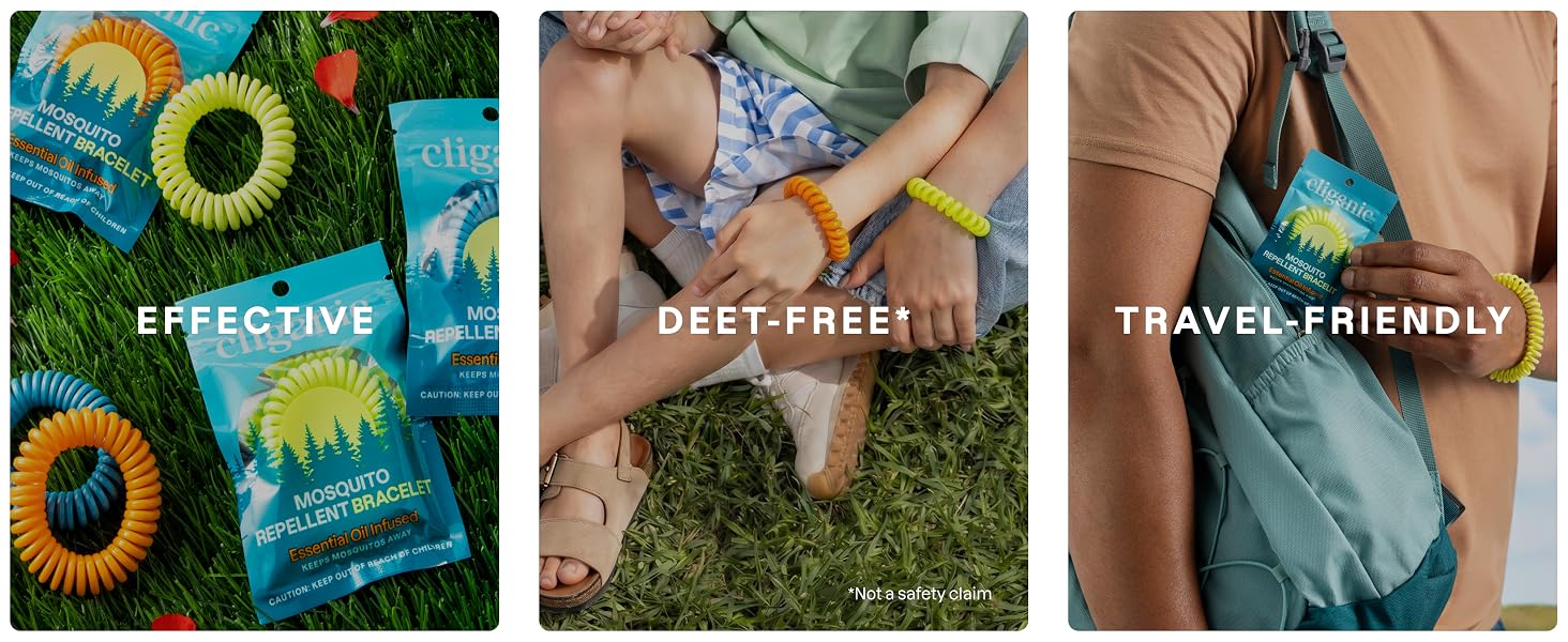Cliganic 10 pack natural DEET-free mosquito repellent bracelets individually wrapped for adults and kids