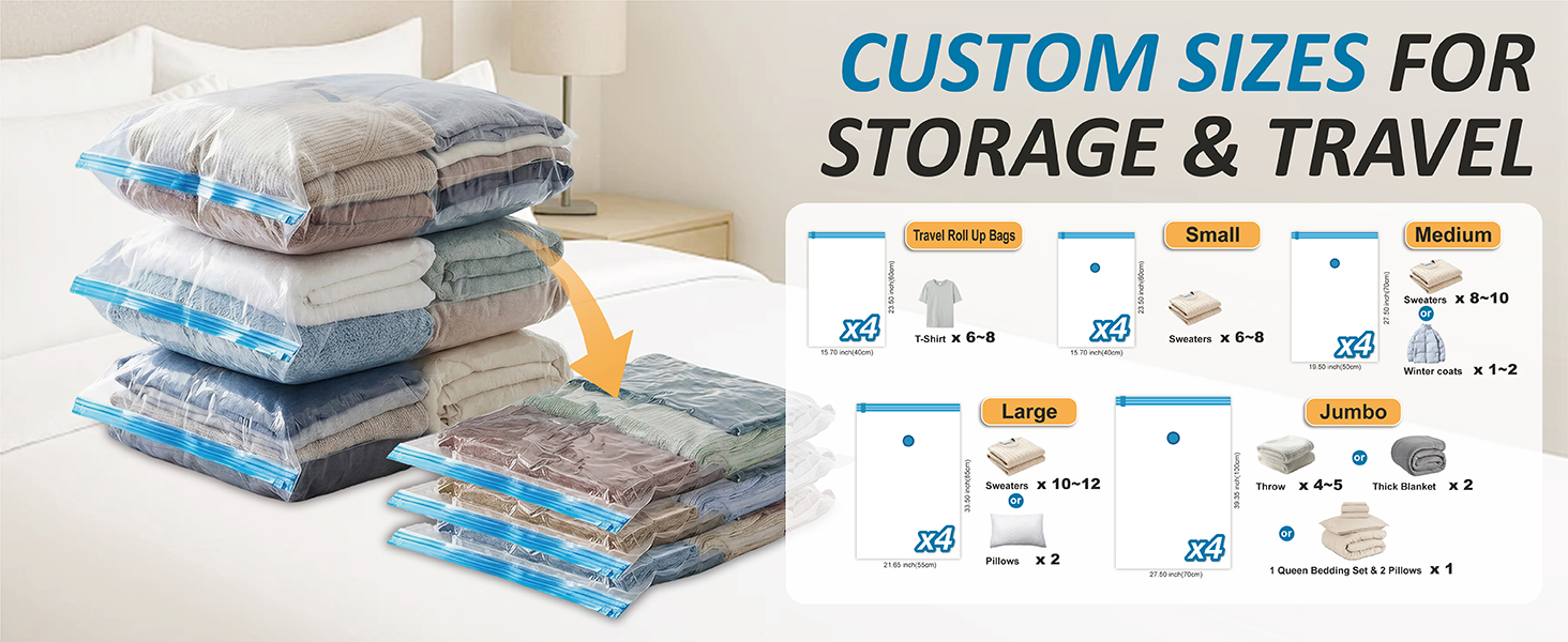 Cozy Essential vacuum storage bags 20 combo pack with 80 percent compression for clothes blankets pillows bedding and comforters