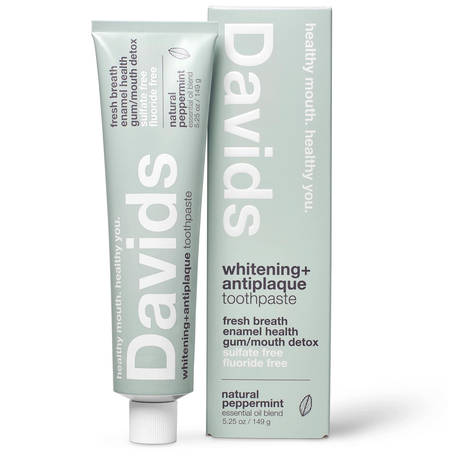 Davids Fluoride Free Toothpaste with peppermint flavor for teeth whitening antiplaque care enamel health and fresh breath