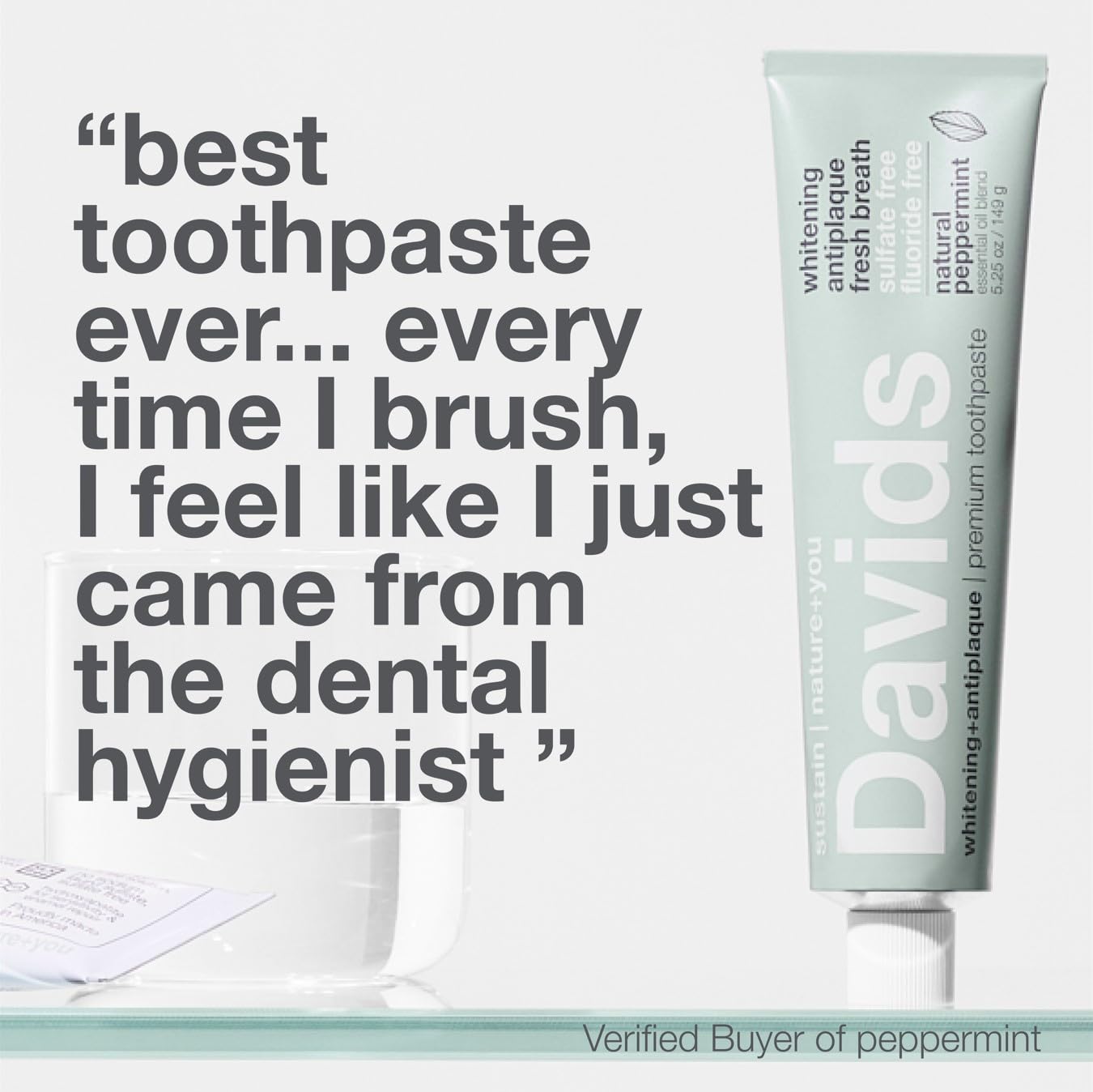 Davids Fluoride Free Toothpaste with peppermint flavor for teeth whitening antiplaque care enamel health and fresh breath