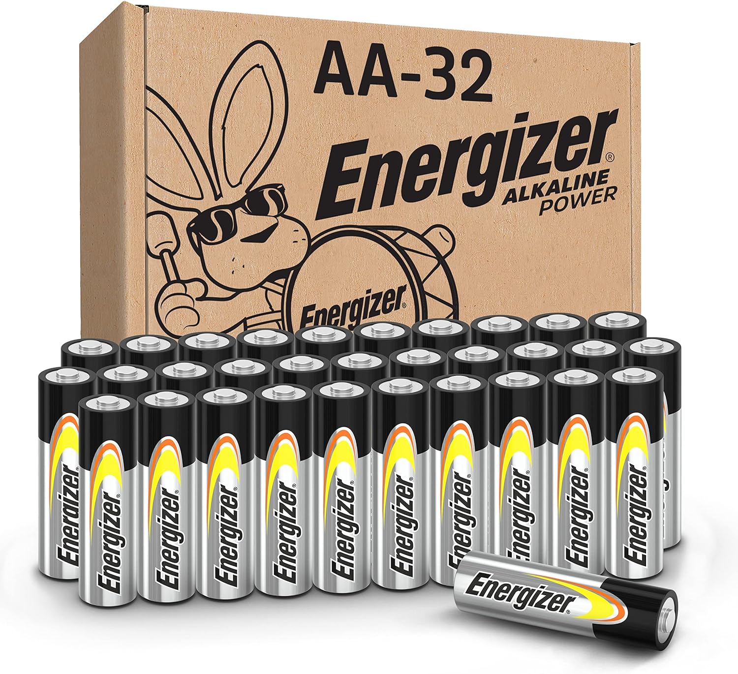 Energizer AA Batteries Alkaline Power 32 count double A battery pack for household electronics toys flashlights and remote controls