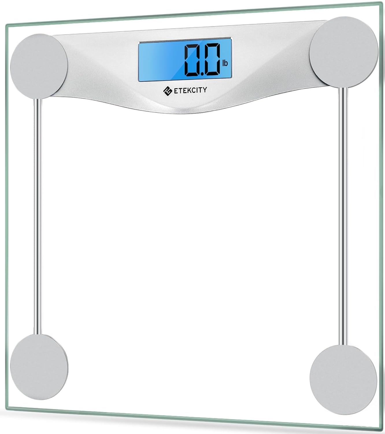 Etekcity digital body weight bathroom scale with large blue LCD backlight display high precision sensors and 6mm tempered glass platform