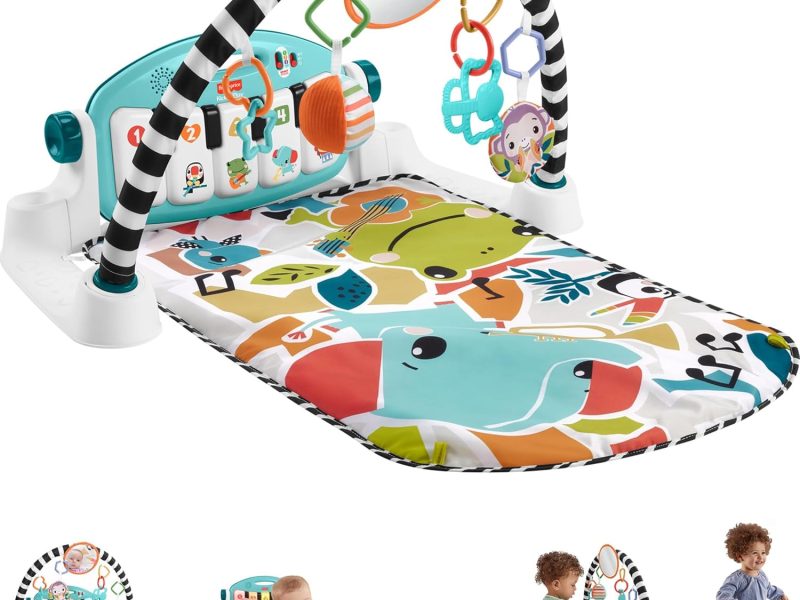 Fisher-Price Glow and Grow Kick and Play Piano Gym blue baby playmat with musical piano and developmental activity toys for newborns