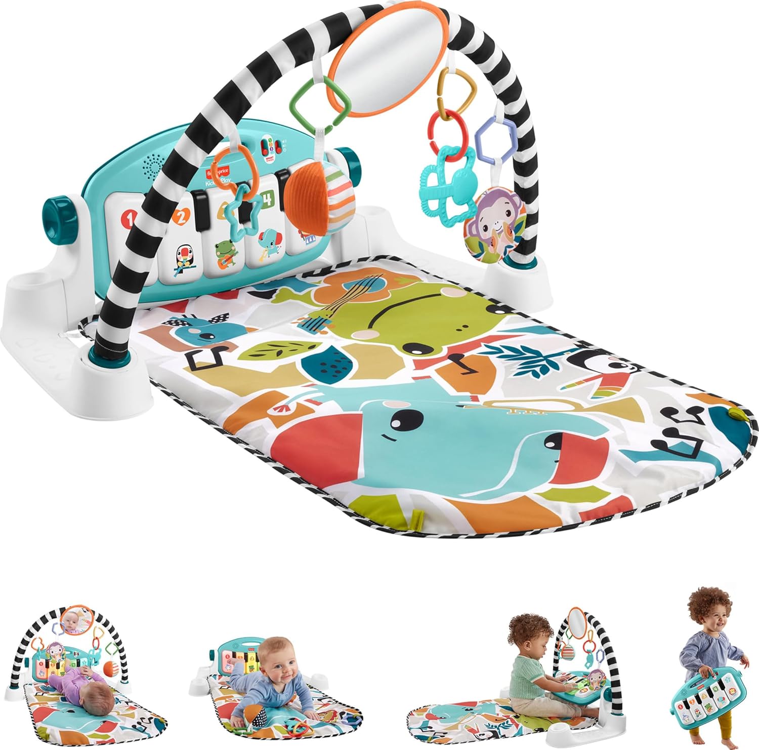 Fisher-Price Glow and Grow Kick and Play Piano Gym blue baby playmat with musical piano and developmental activity toys for newborns