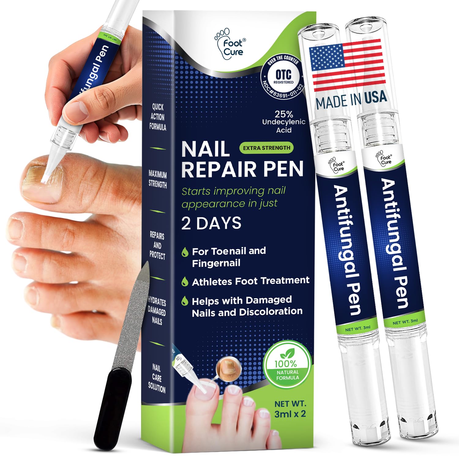 Footcure Antifungal Nail Treatment Pen with 25 percent undecylenic acid tea tree oil and oregano oil for toenail and fingernail care