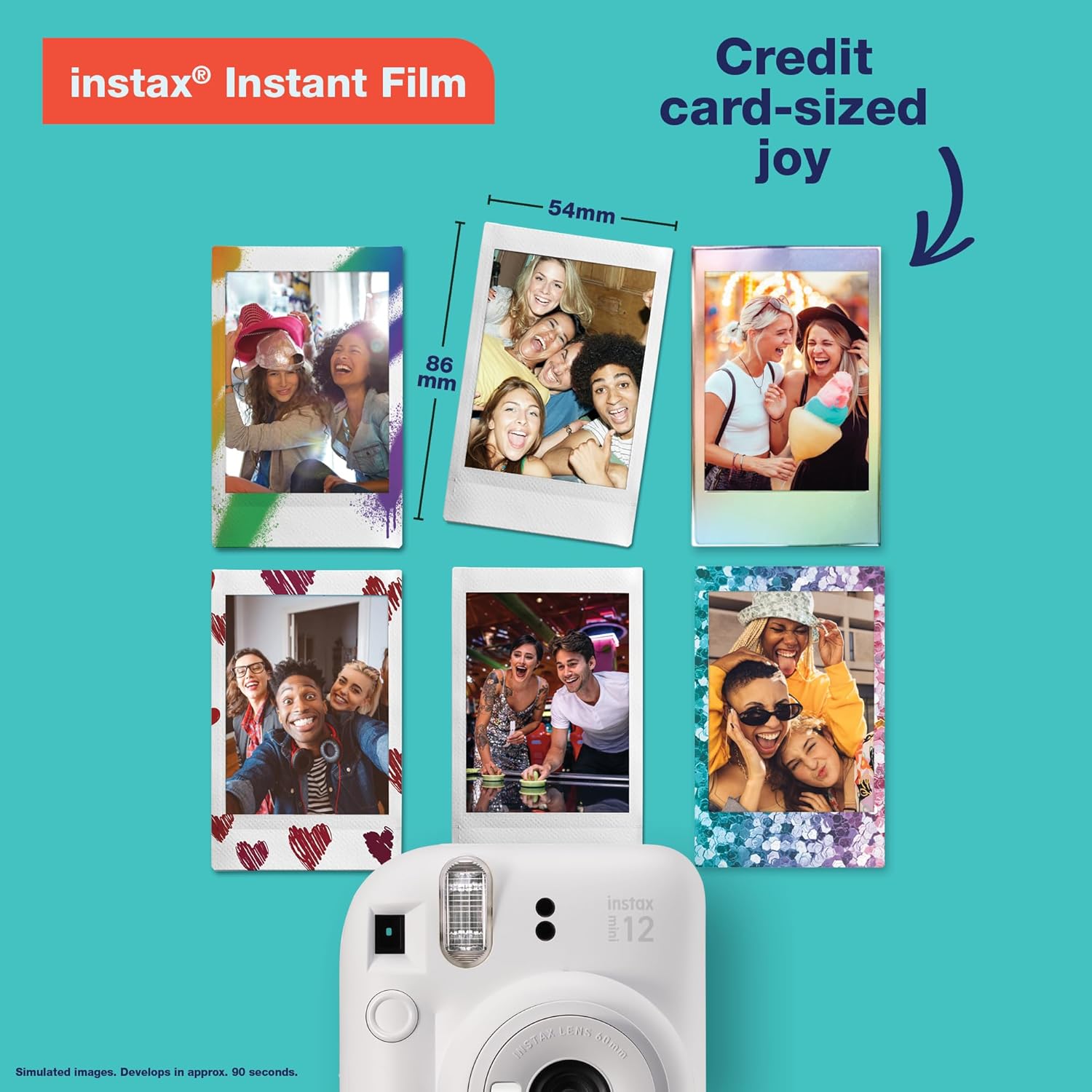 Fujifilm Instax Mini 12 instant film camera in Clay White with built-in selfie mirror and automatic exposure for instant photo printing