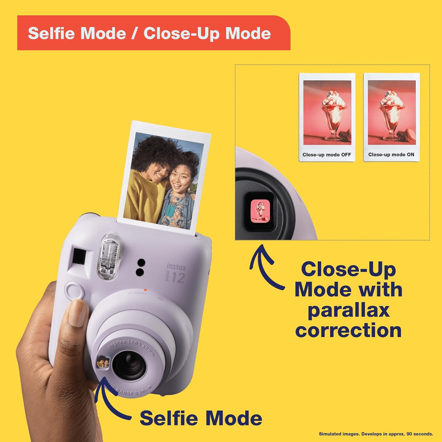 Fujifilm Instax Mini 12 instant film camera in Clay White with built-in selfie mirror and automatic exposure for instant photo printing