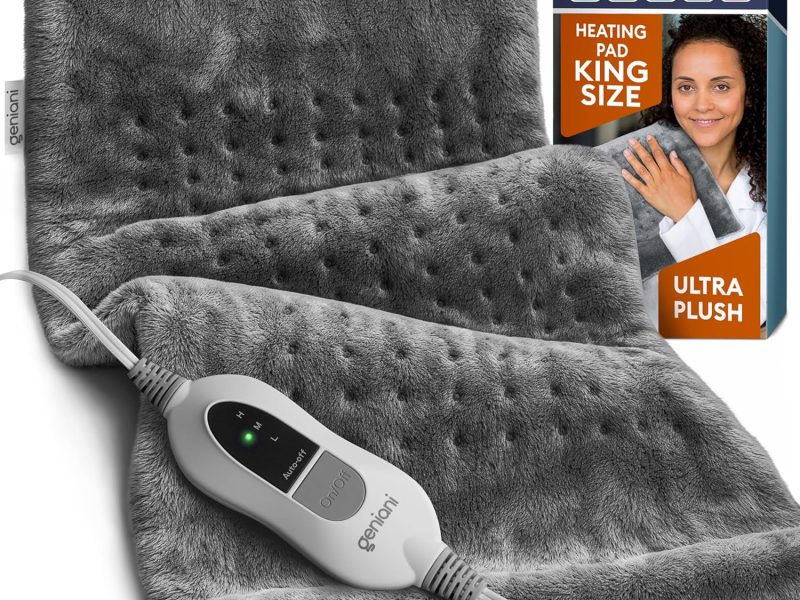 GENIANI Electric Heating Pad for back neck and shoulder comfort with soft microplush fabric adjustable heat settings auto shut off and machine washable design