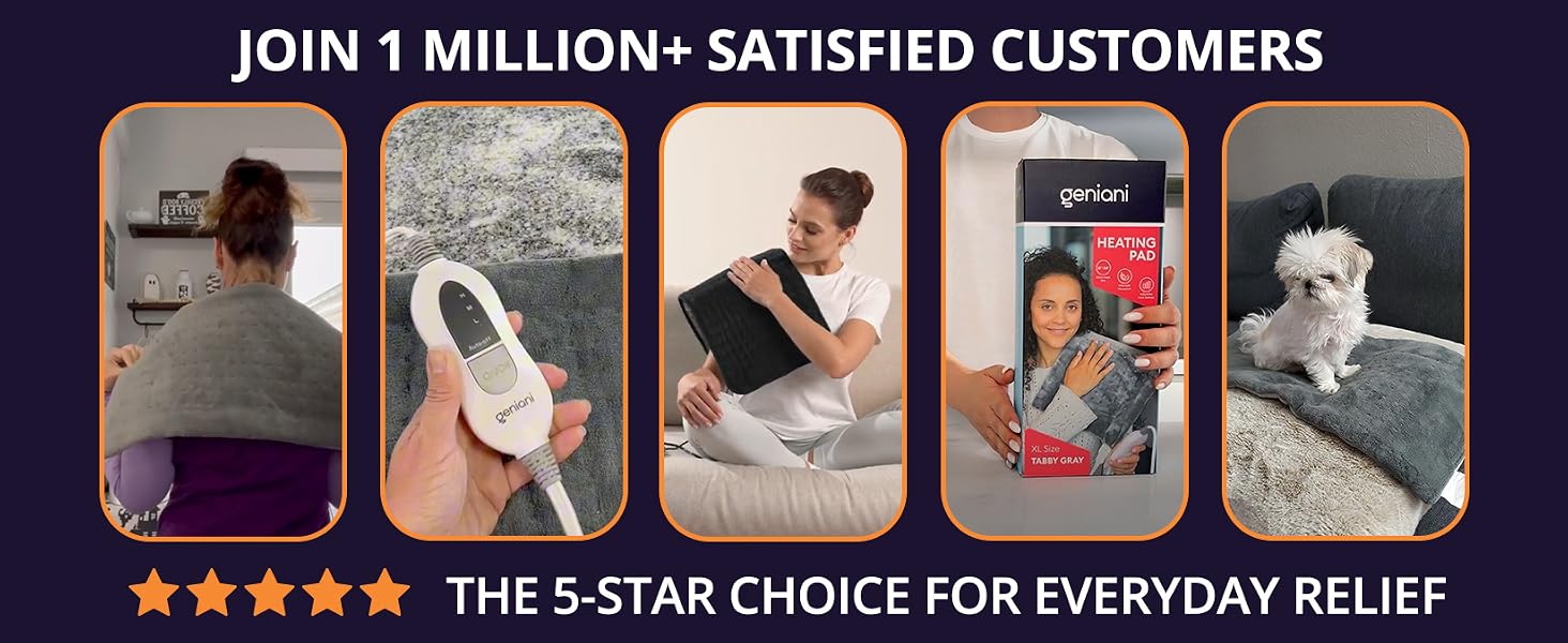 GENIANI Electric Heating Pad for back neck and shoulder comfort with soft microplush fabric adjustable heat settings auto shut off and machine washable design