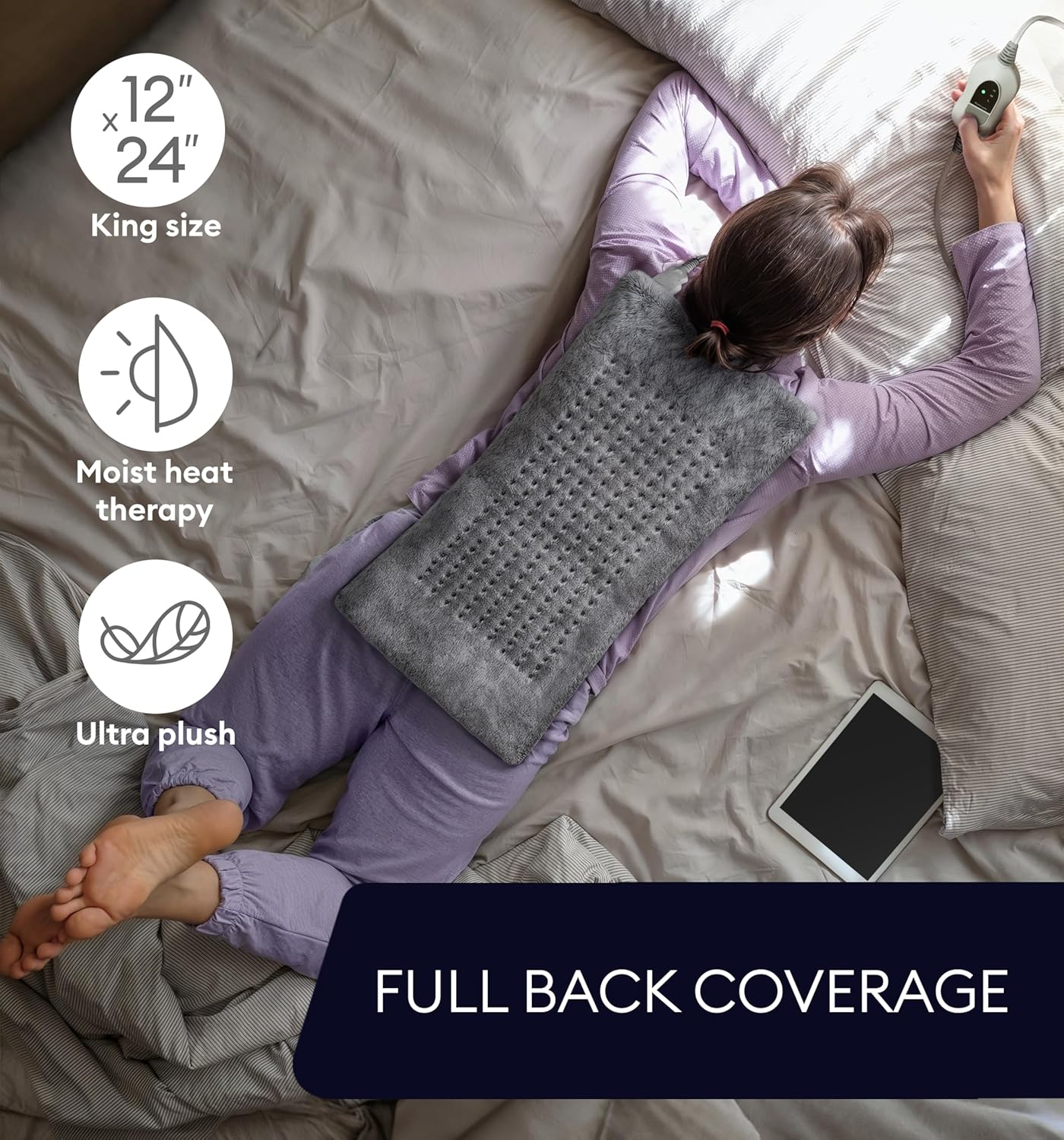 GENIANI Electric Heating Pad for back neck and shoulder comfort with soft microplush fabric adjustable heat settings auto shut off and machine washable design