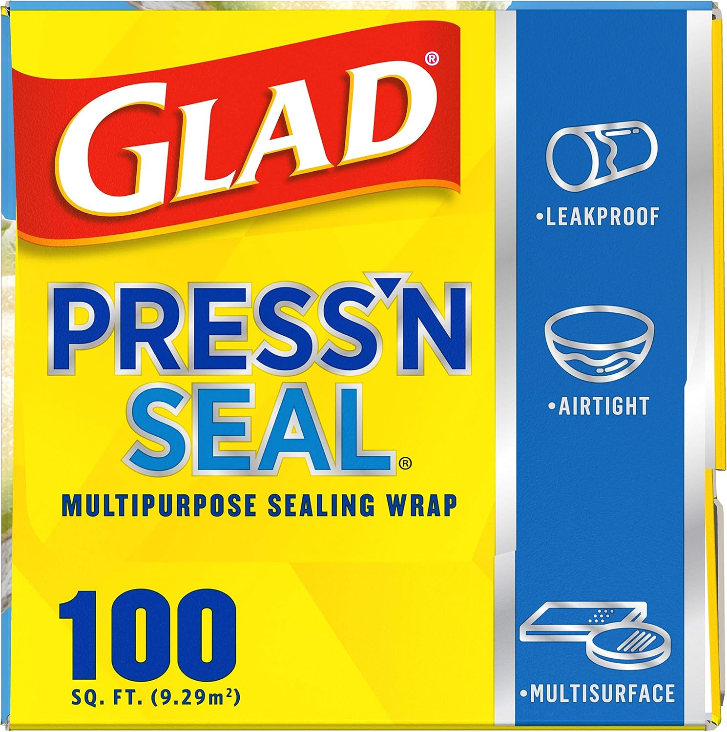 Glad Press'N Seal Plastic Food Wrap 100 square foot roll pack of 3 with Grip Seal Technology for food storage and meal prep