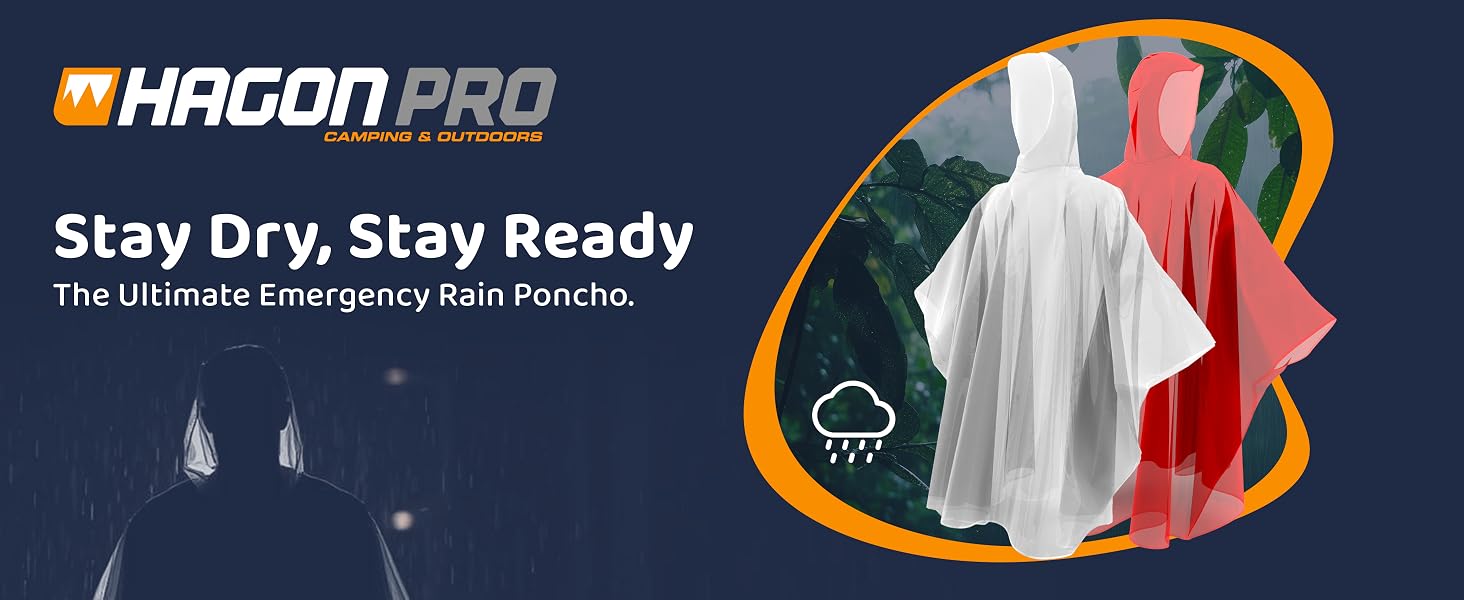 Hagon PRO disposable waterproof rain ponchos for adults 5 pack with hood lightweight portable emergency rain gear