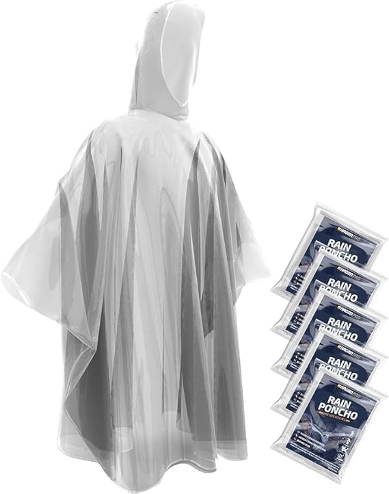 Hagon PRO disposable waterproof rain ponchos for adults 5 pack with hood lightweight portable emergency rain gear