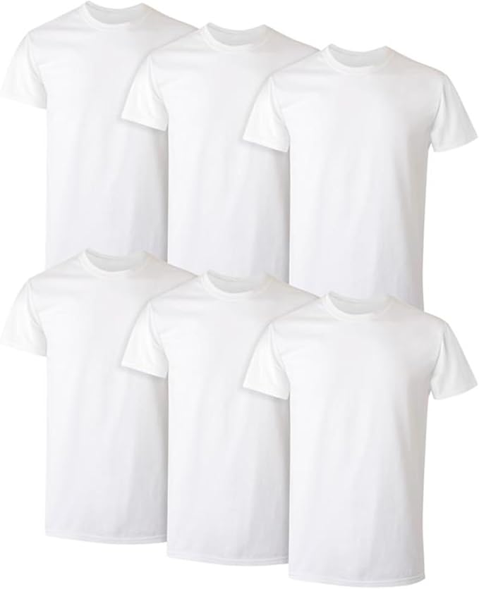 Hanes men's soft cotton stay-tucked crew neck undershirt multipack in white black and assorted colors