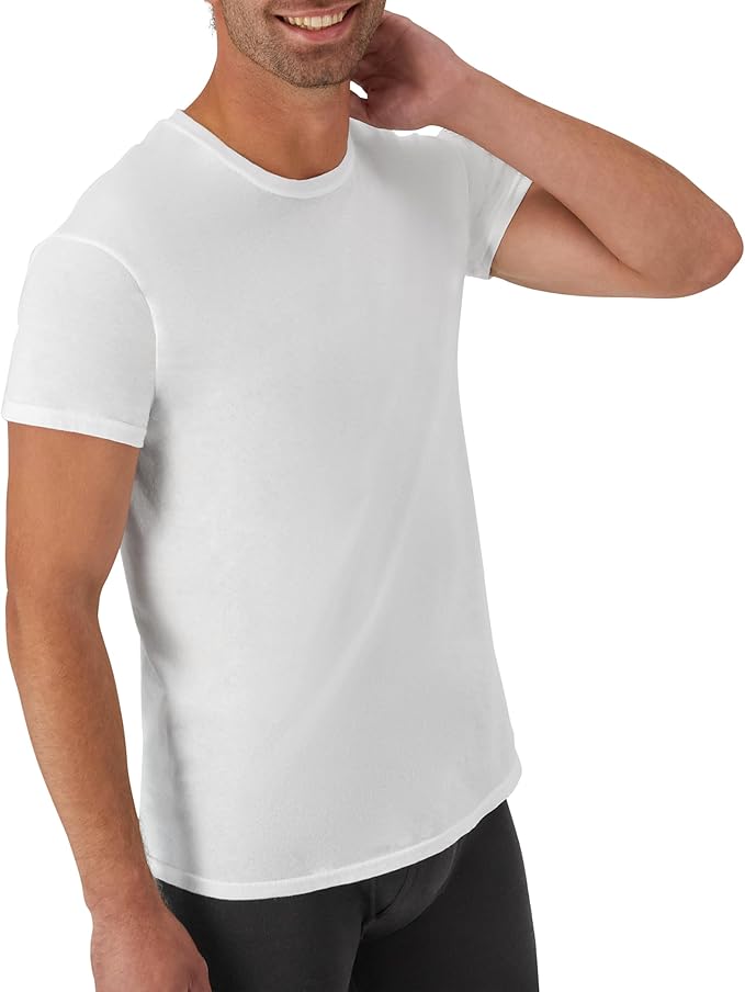 Hanes men's soft cotton stay-tucked crew neck undershirt multipack in white black and assorted colors