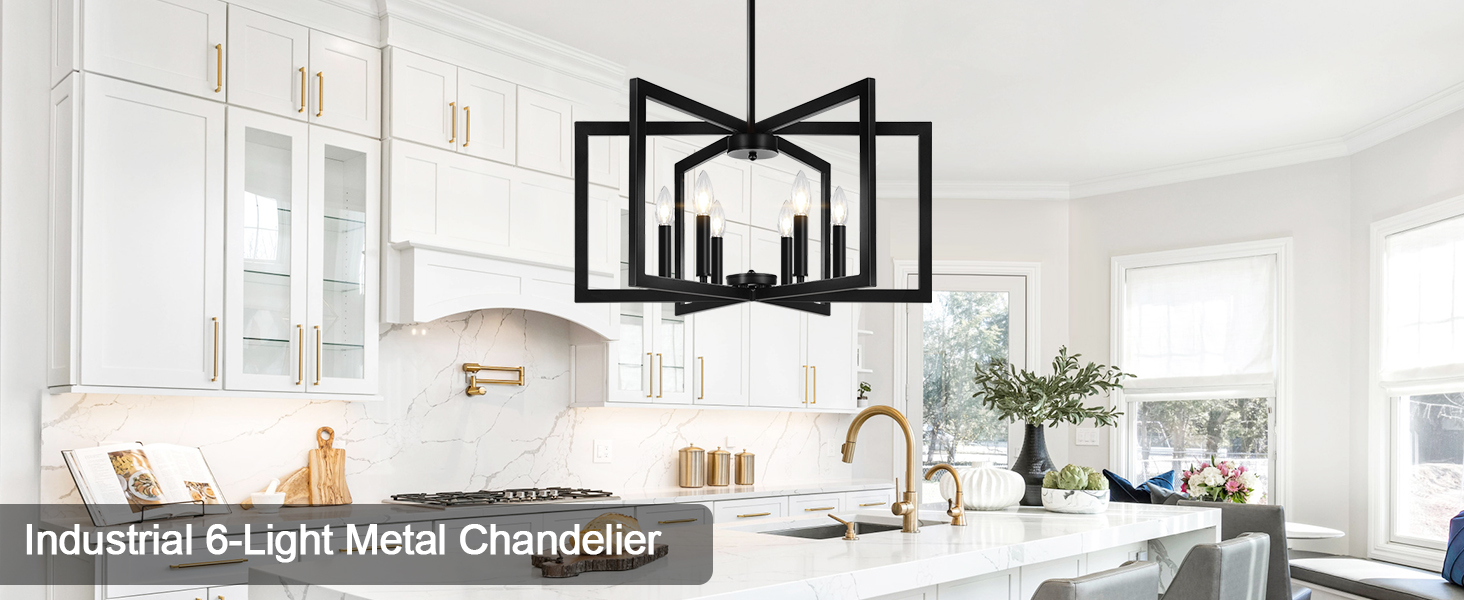 Modern matte black adjustable industrial chandelier for dining room kitchen island with height adjustable metal light fixture