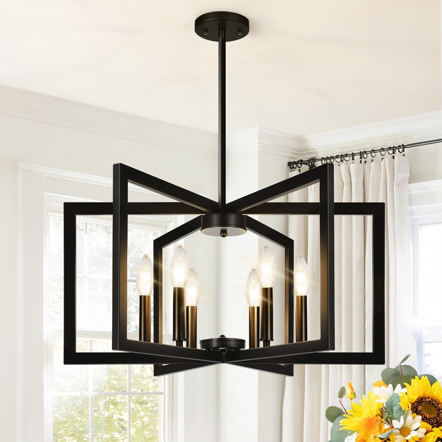 Modern matte black adjustable industrial chandelier for dining room kitchen island with height adjustable metal light fixture