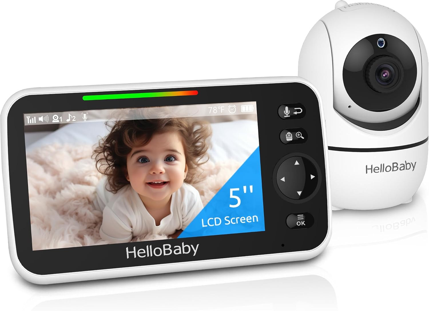 HelloBaby No WiFi Baby Monitor HB6550 with 5 inch screen pan tilt zoom camera night vision two way talk and long battery life