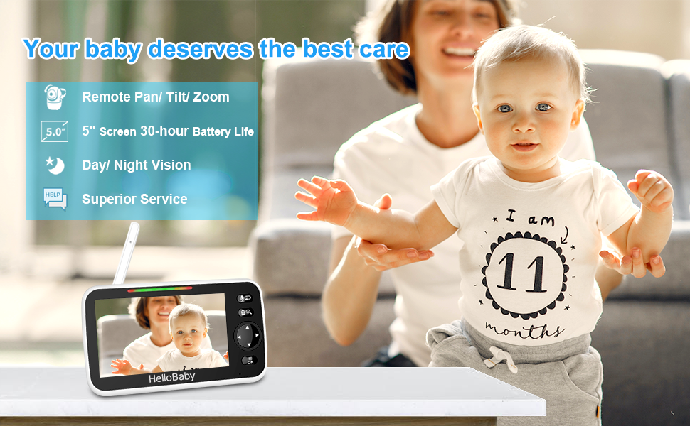 HelloBaby No WiFi Baby Monitor HB6550 with 5 inch screen pan tilt zoom camera night vision two way talk and long battery life