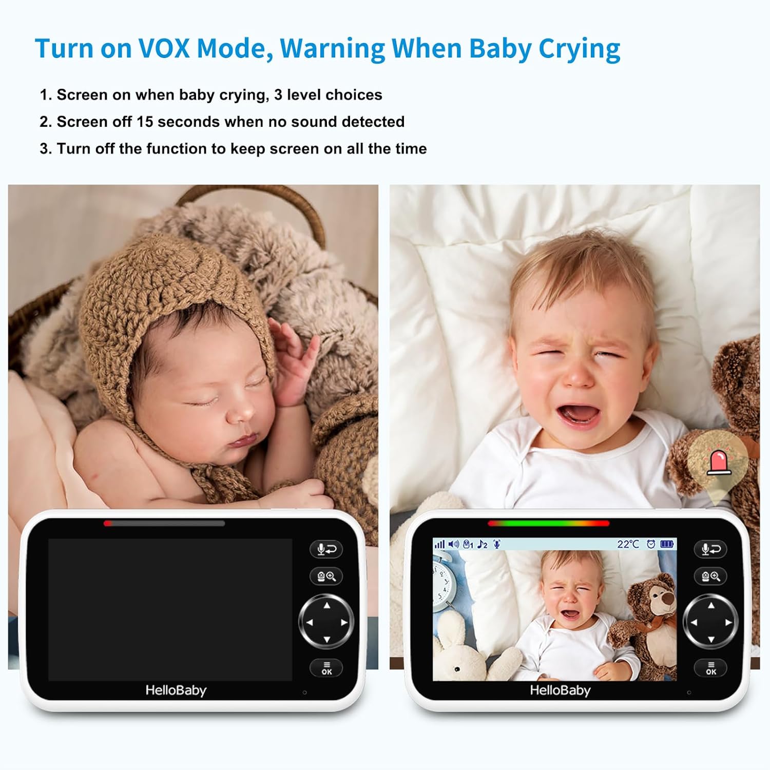 HelloBaby No WiFi Baby Monitor HB6550 with 5 inch screen pan tilt zoom camera night vision two way talk and long battery life