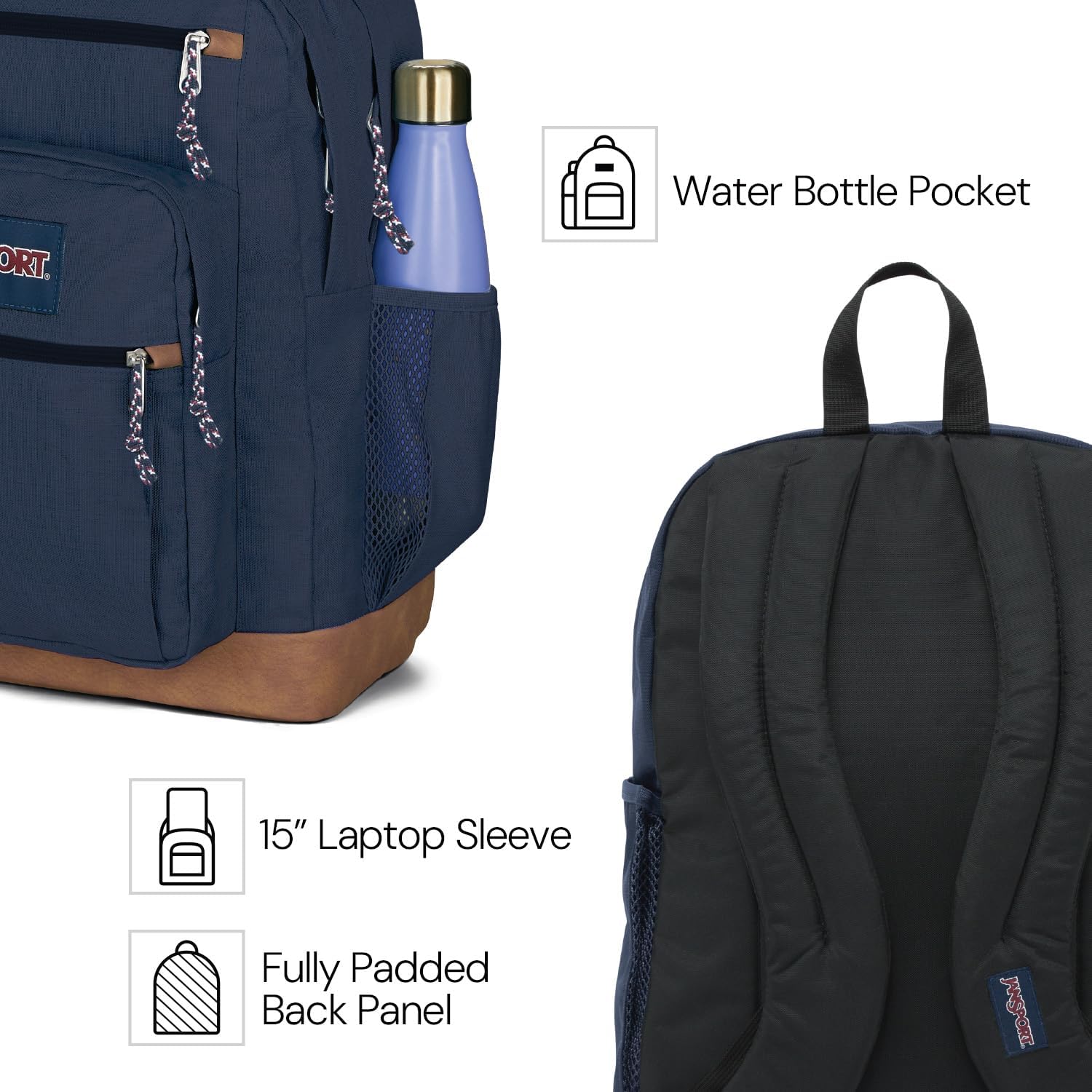 JanSport Cool Backpack with 15-inch laptop sleeve large black backpack featuring dual compartments and ergonomic shoulder straps