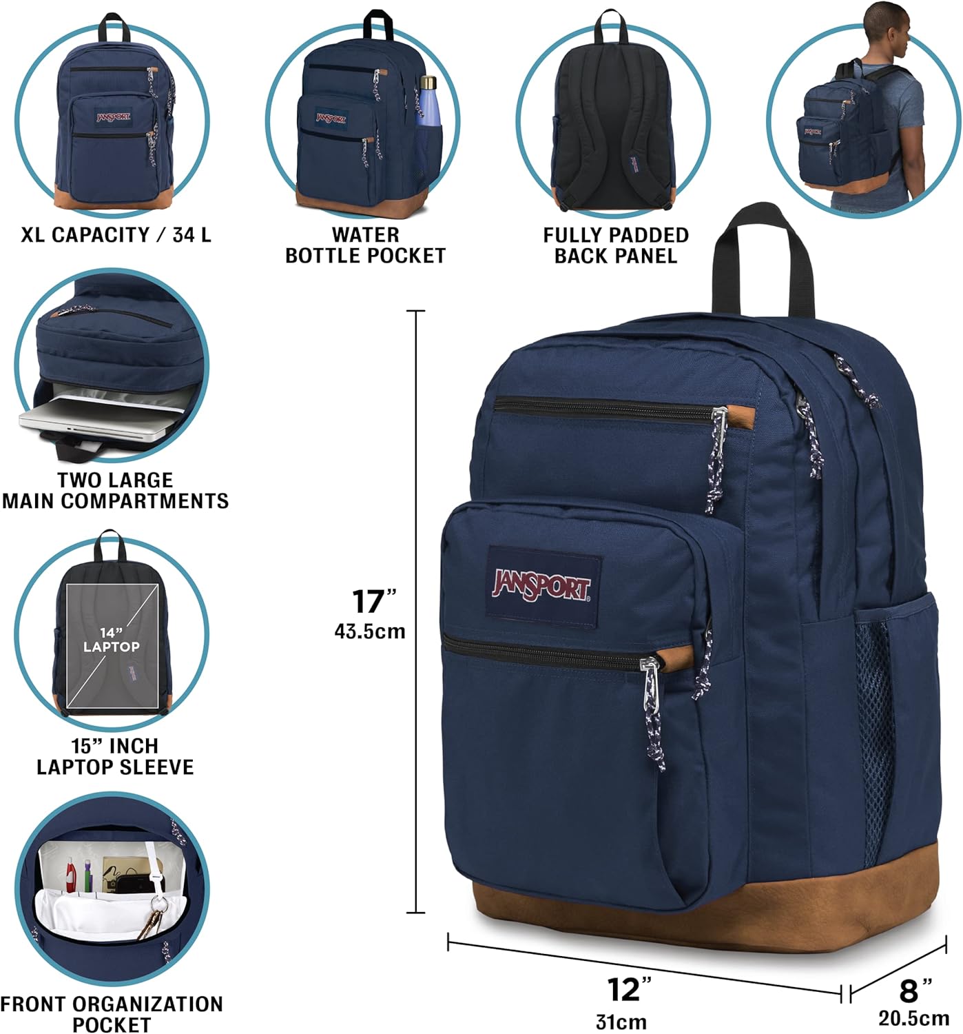 JanSport Cool Backpack with 15-inch laptop sleeve large black backpack featuring dual compartments and ergonomic shoulder straps