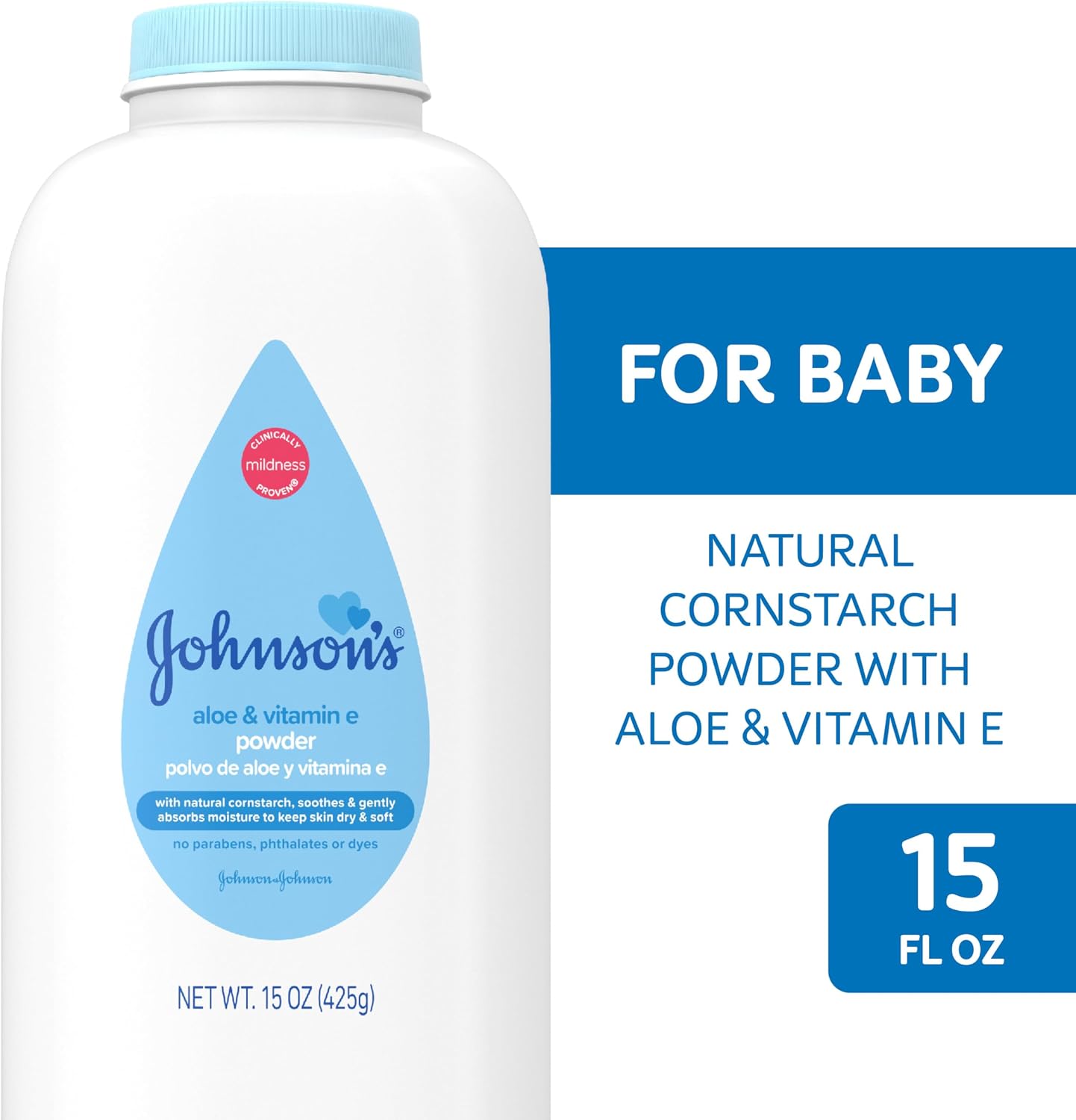 Johnson's Baby Powder with naturally derived cornstarch aloe and Vitamin E hypoallergenic baby powder for delicate skin 15 oz