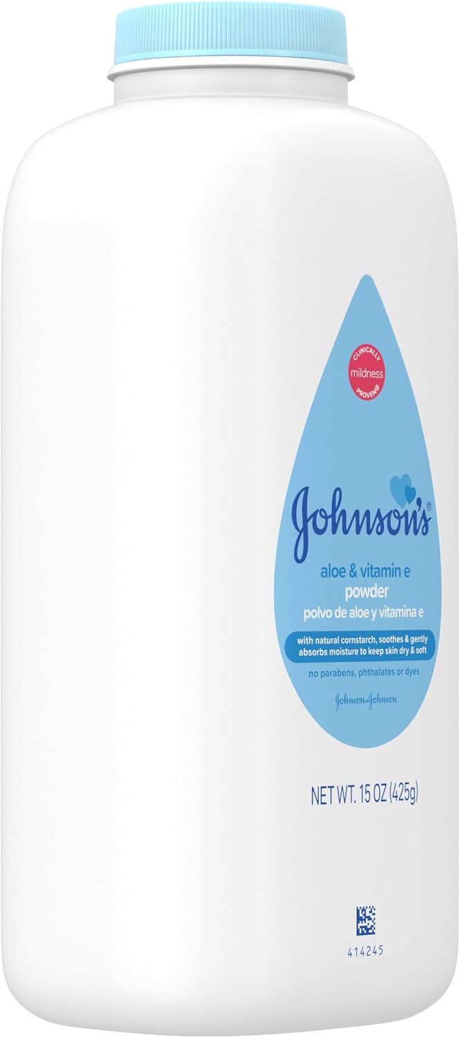 Johnson's Baby Powder with naturally derived cornstarch aloe and Vitamin E hypoallergenic baby powder for delicate skin 15 oz
