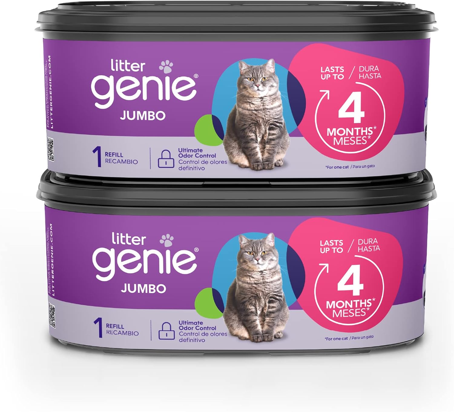 Litter Genie Jumbo 2-Pack refill bags with 56 feet of odor control cat litter disposal bag material for compatible litter disposal systems