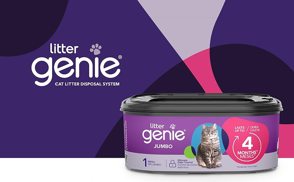 Litter Genie Jumbo 2-Pack refill bags with 56 feet of odor control cat litter disposal bag material for compatible litter disposal systems