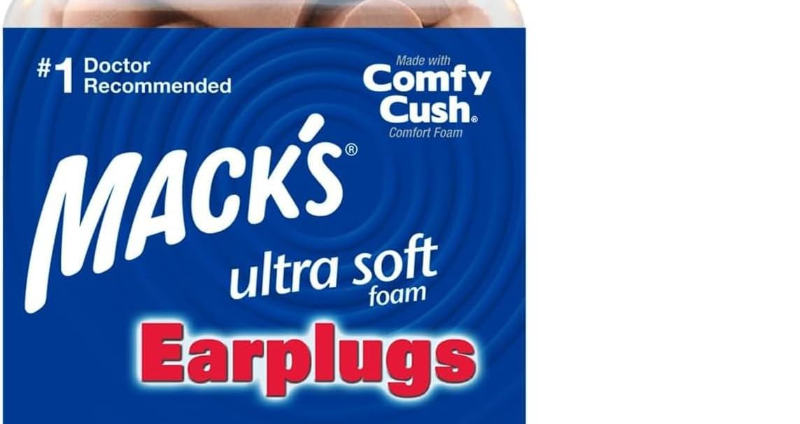 Mack's Ultra Soft Foam Earplugs 50 pairs with 33 dB noise reduction rating made in USA for sleeping travel and hearing protection