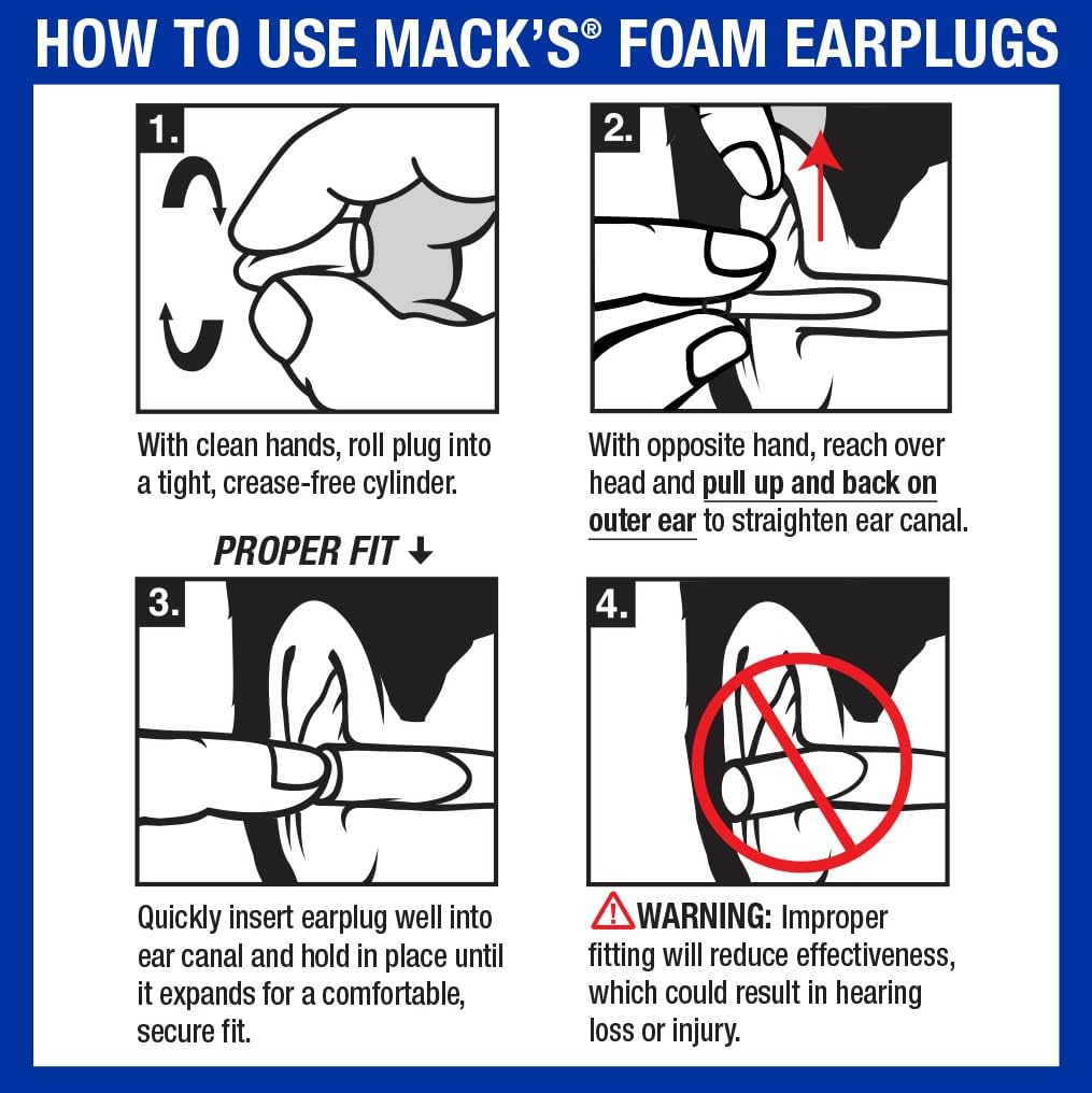 Mack's Ultra Soft Foam Earplugs 50 pairs with 33 dB noise reduction rating made in USA for sleeping travel and hearing protection