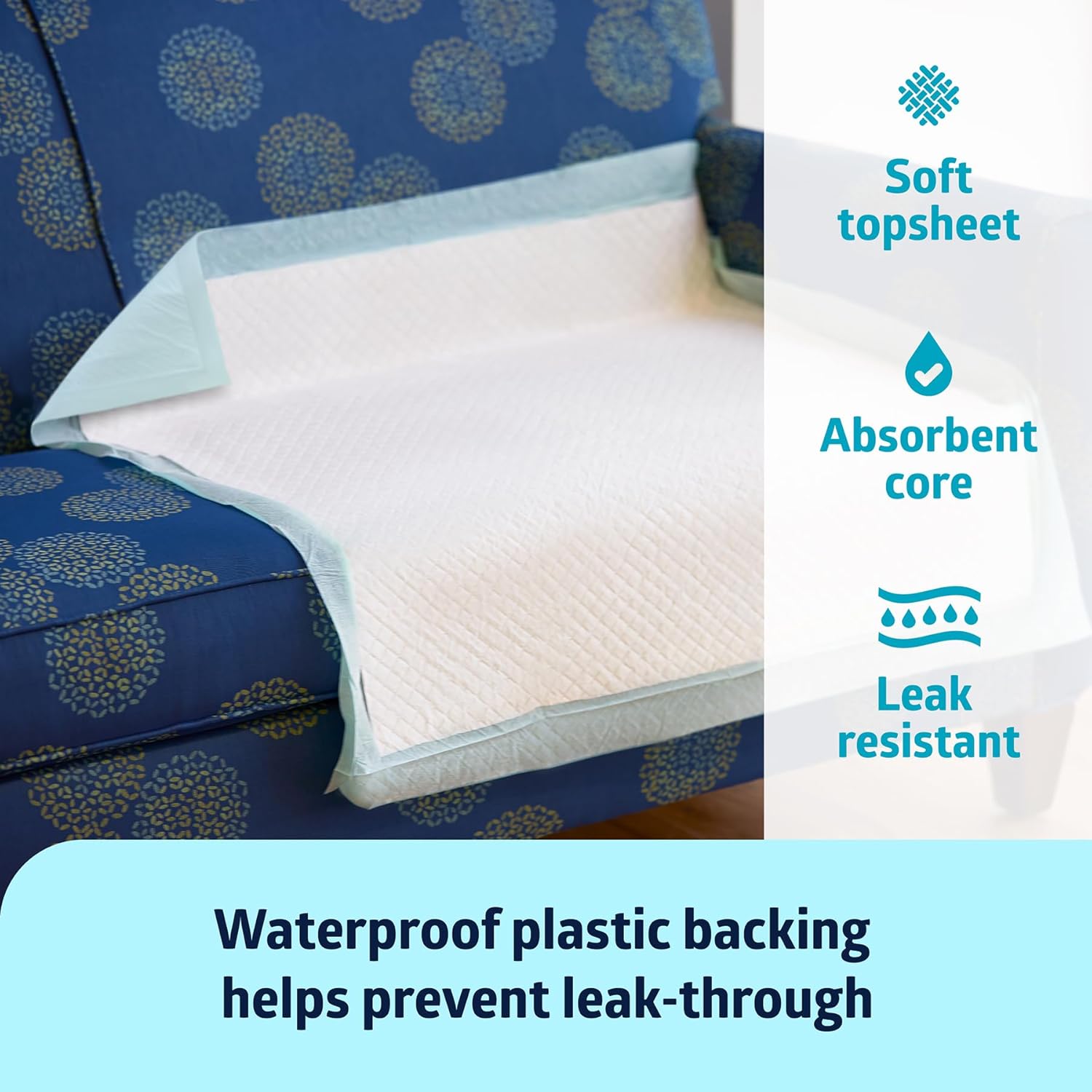 Medline Super Absorbent Underpads 36 x 36 inch extra large disposable bed pads with waterproof backing for furniture and surface protection