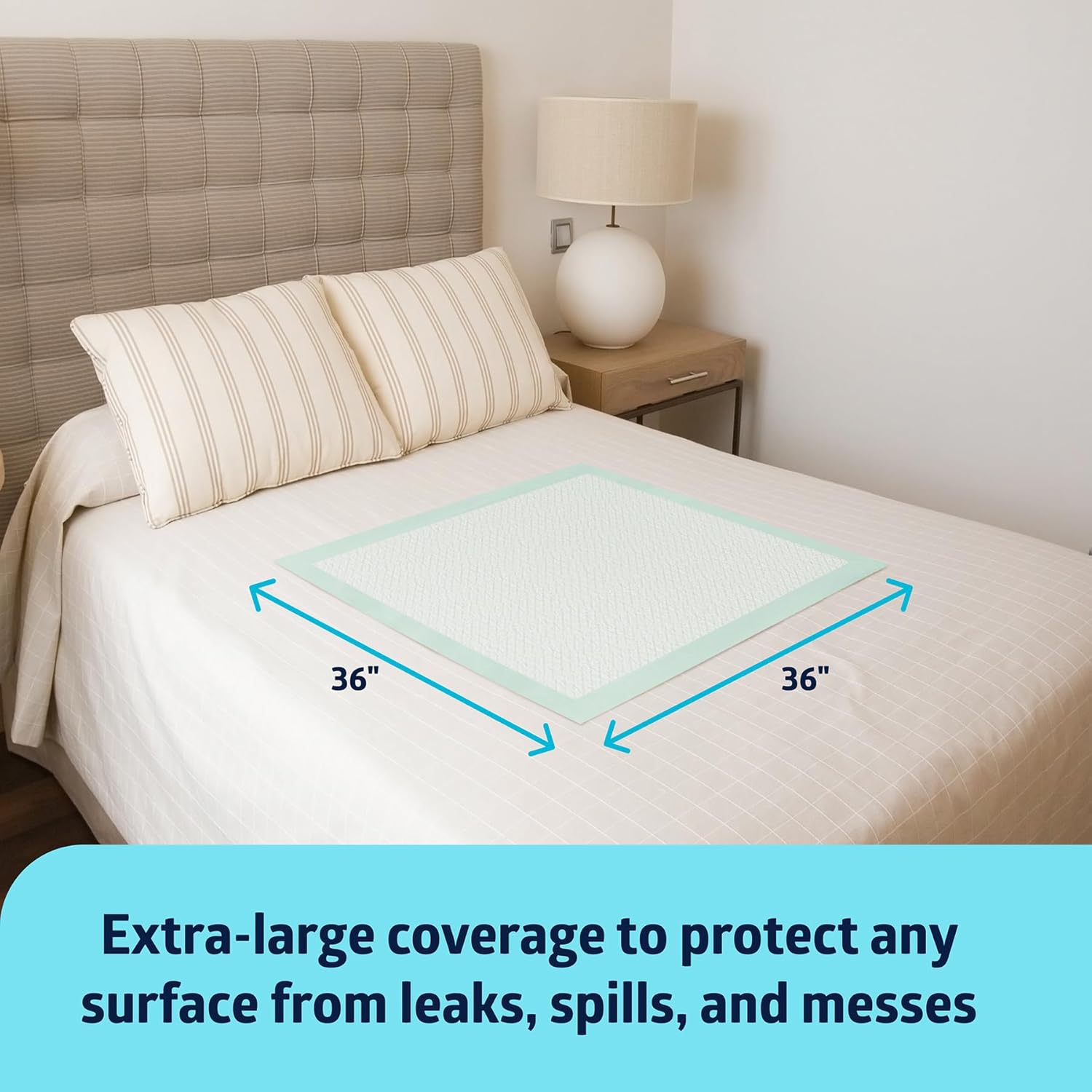 Medline Super Absorbent Underpads 36 x 36 inch extra large disposable bed pads with waterproof backing for furniture and surface protection