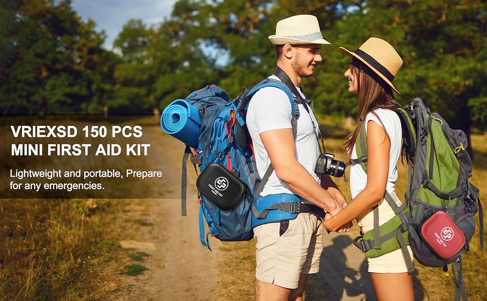 Mini first aid kit with 150 pieces in a waterproof hard shell red case for home travel camping hiking and emergency preparedness