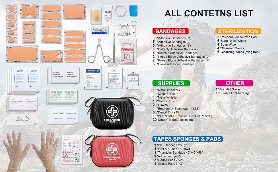 Mini first aid kit with 150 pieces in a waterproof hard shell red case for home travel camping hiking and emergency preparedness