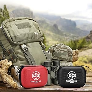 Mini first aid kit with 150 pieces in a waterproof hard shell red case for home travel camping hiking and emergency preparedness